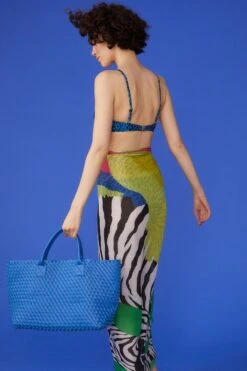 JAYLEY Blue Woven Metallic Tote Bag -Deals Fabulous Women Wear Store jayley blue woven metallic tote bag p11337 81304 image