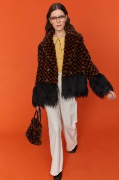 JAYLEY Brown And Black Checkered Faux Fur Bag Faux Fur Bag -Deals Fabulous Women Wear Store jayley brown and black checkered faux fur bag faux fur bag p11601 80927 image