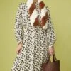JAYLEY Brown And White Faux Fur Barber Style Scarf