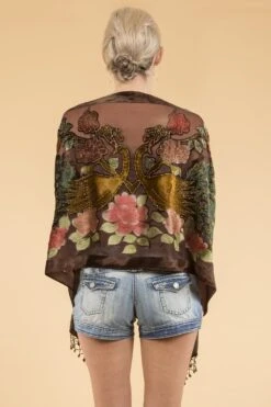 JAYLEY Brown Peacock Silk Devore Shawl -Deals Fabulous Women Wear Store jayley brown peacock silk devore shawl p8750 49107 image