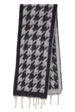 JAYLEY Cashmere Blend Houndstooth Check Scarf In Black
