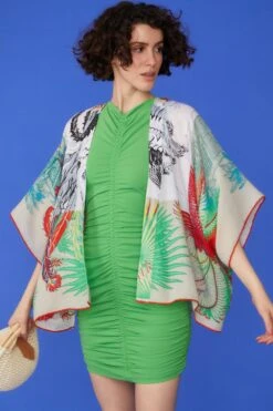 JAYLEY Cashmere Blend Kimono In Bold Abstract Print