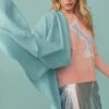 JAYLEY Cashmere Blend Wrap In Baby Blue With Fringed Hem And Logo