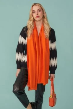 JAYLEY Cashmere Blend Wrap In Orange With Fringed Hem And Logo -Deals Fabulous Women Wear Store jayley cashmere blend wrap in orange with fringed hem and logo p11607 80978 image