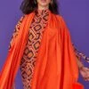 JAYLEY Cashmere Blend Wrap With Love Heart Poms In Orange