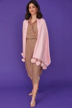 JAYLEY Cashmere Blend Wrap With Love Heart Poms In Pink -Deals Fabulous Women Wear Store jayley cashmere blend wrap with love heart poms in pink p11550 80550 image