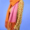 JAYLEY Cashmere Pink And Orange Oversized Two Tones Scarf