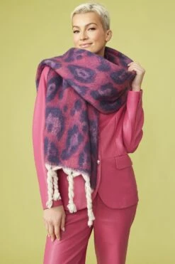 JAYLEY Cashmere Pink And Purple Animal Print Oversized Scarf -Deals Fabulous Women Wear Store jayley cashmere pink and purple animal print oversized scarf p12874 87229 image