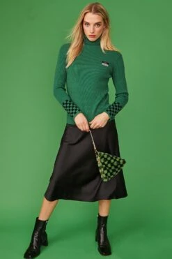 JAYLEY Checkered Green And Black Faux Fur Pyramid Bag -Deals Fabulous Women Wear Store jayley checkered green and black faux fur pyramid bag p11553 80576 image