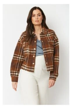 JAYLEY Chocolate Cropped Cashmere Blend Check Jacket -Deals Fabulous Women Wear Store jayley chocolate cropped cashmere blend check jacket p6955 72626 image