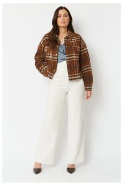 JAYLEY Chocolate Cropped Cashmere Blend Check Jacket