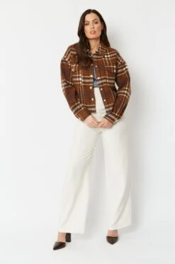 JAYLEY Chocolate Cropped Cashmere Blend Check Jacket -Deals Fabulous Women Wear Store jayley chocolate cropped cashmere blend check jacket p6955 72628 image