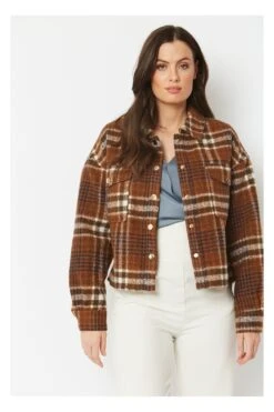 JAYLEY Chocolate Cropped Cashmere Blend Check Jacket -Deals Fabulous Women Wear Store jayley chocolate cropped cashmere blend check jacket p6955 72630 image