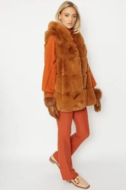 JAYLEY Chocolate Faux Fur Long Hooded Gilet -Deals Fabulous Women Wear Store jayley chocolate faux fur long hooded gilet p4026 59012 image