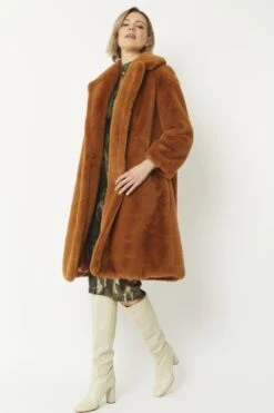 JAYLEY Chocolate Faux Fur Mid-length Coat