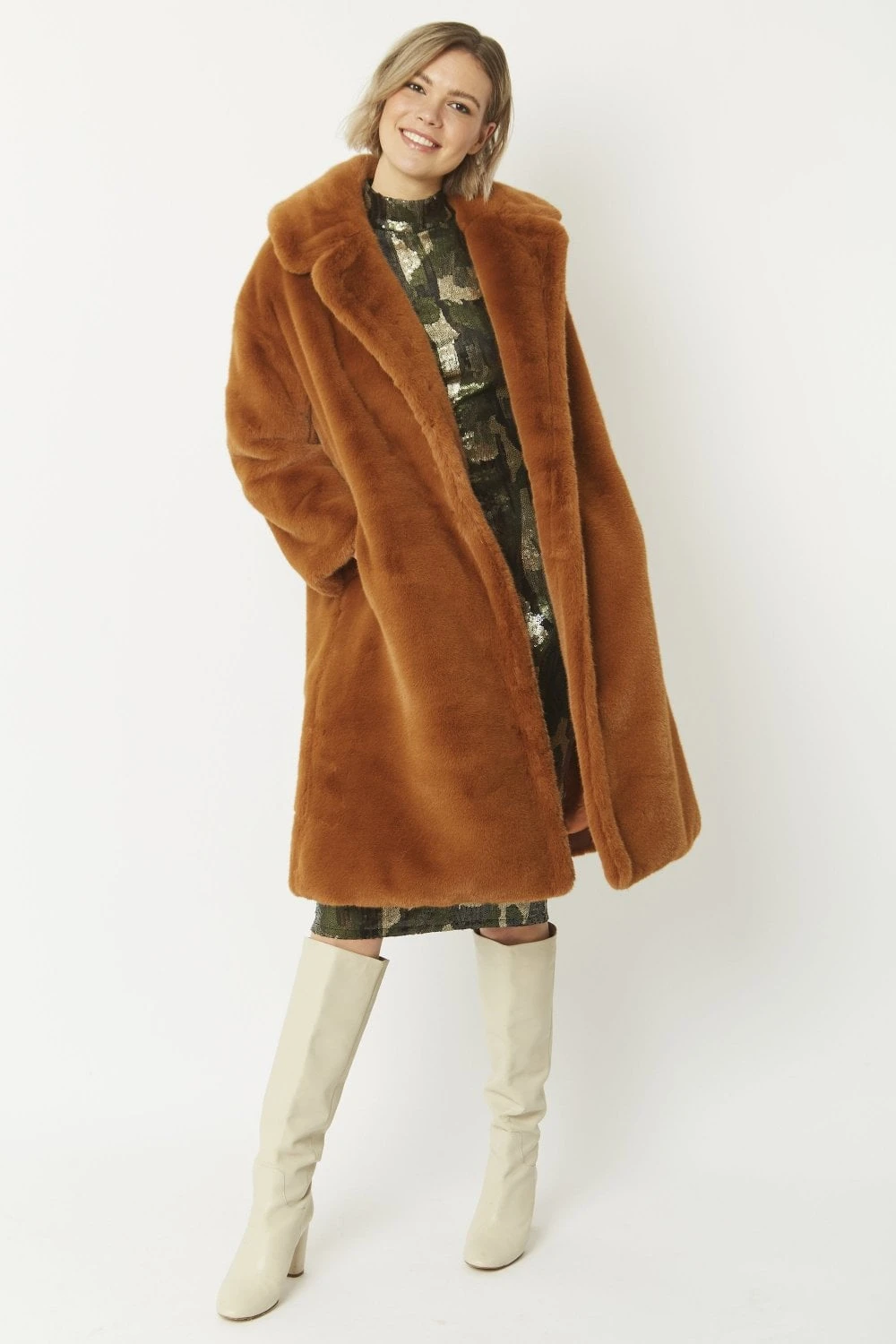 JAYLEY Chocolate Faux Fur Mid-length Coat 5 JAYLEY Chocolate Faux Fur Mid-length Coat - Image 5
