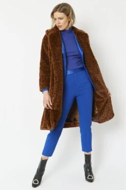 JAYLEY Chocolate Faux Fur Midi Shaved Shearling Coat -Deals Fabulous Women Wear Store jayley chocolate faux fur midi shaved shearling coat p4634 61348 image