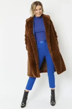 JAYLEY Chocolate Faux Fur Midi Shaved Shearling Coat -Deals Fabulous Women Wear Store jayley chocolate faux fur midi shaved shearling coat p4634 61350 image
