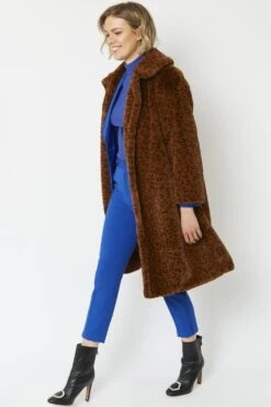 JAYLEY Chocolate Faux Fur Midi Shaved Shearling Coat -Deals Fabulous Women Wear Store jayley chocolate faux fur midi shaved shearling coat p4634 61351 image
