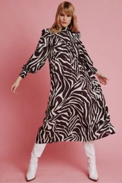 JAYLEY Chocolate Silk Blend Long Sleeve Maxi Dress