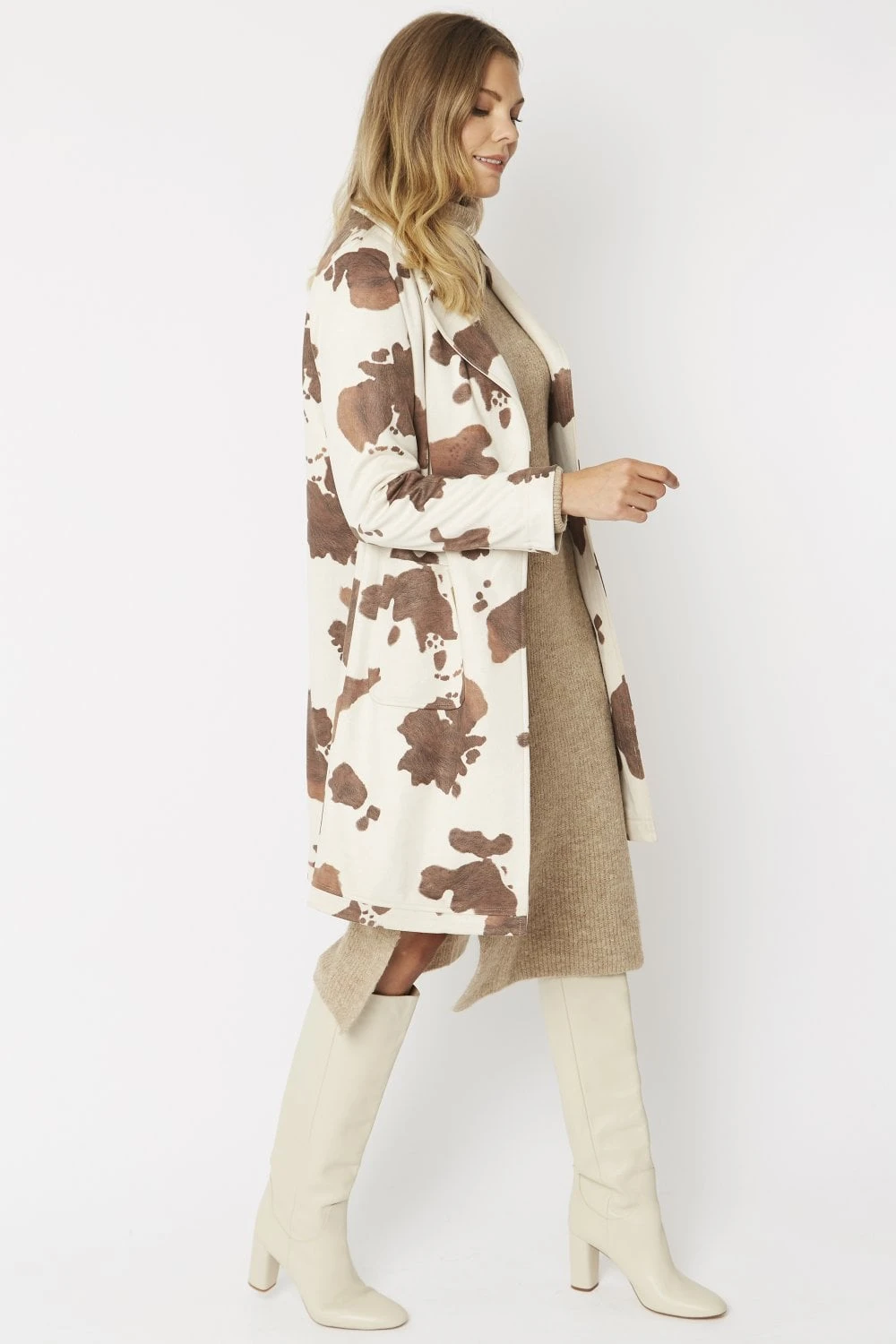 JAYLEY Cow Print Faux Suede Animal Print Coat 4 JAYLEY Cow Print Faux Suede Animal Print Coat - Image 4
