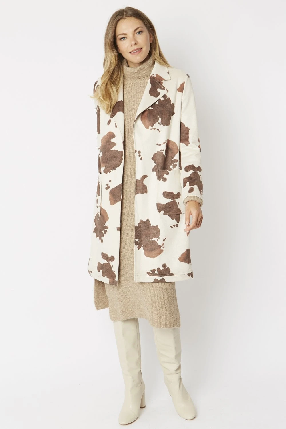 JAYLEY Cow Print Faux Suede Animal Print Coat 5 JAYLEY Cow Print Faux Suede Animal Print Coat - Image 5