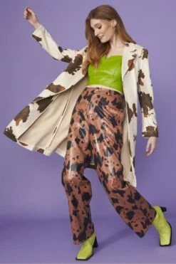 JAYLEY Cow Print Faux Suede Animal Print Coat