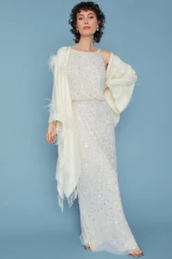 JAYLEY Cream Cashmere Wrap With Feathers -Deals Fabulous Women Wear Store jayley cream cashmere wrap with feathers p10793 75403 image