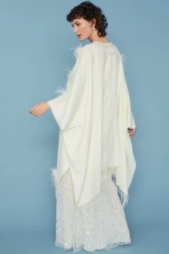 JAYLEY Cream Cashmere Wrap With Feathers -Deals Fabulous Women Wear Store jayley cream cashmere wrap with feathers p10793 75405 image