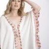 JAYLEY Cream Embroidered Cotton Blend Kaftan