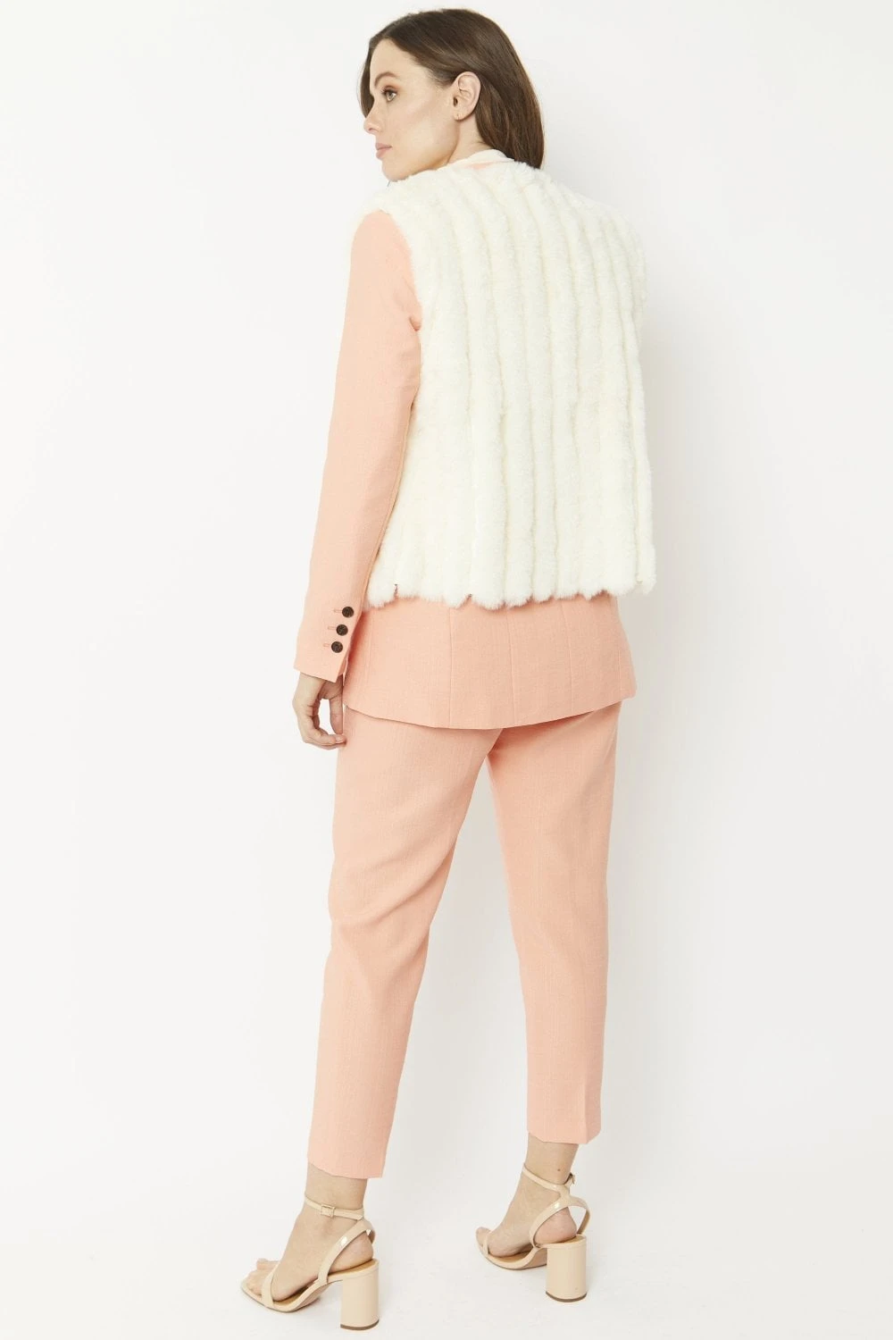 JAYLEY Cream Faux Fur Faux Suede Vertical Stripe Gilet 2 JAYLEY Cream Faux Fur Faux Suede Vertical Stripe Gilet - Image 2