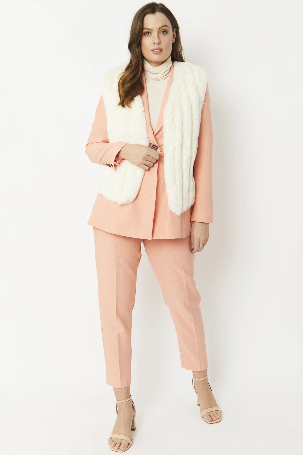 JAYLEY Cream Faux Fur Faux Suede Vertical Stripe Gilet 3 JAYLEY Cream Faux Fur Faux Suede Vertical Stripe Gilet - Image 3