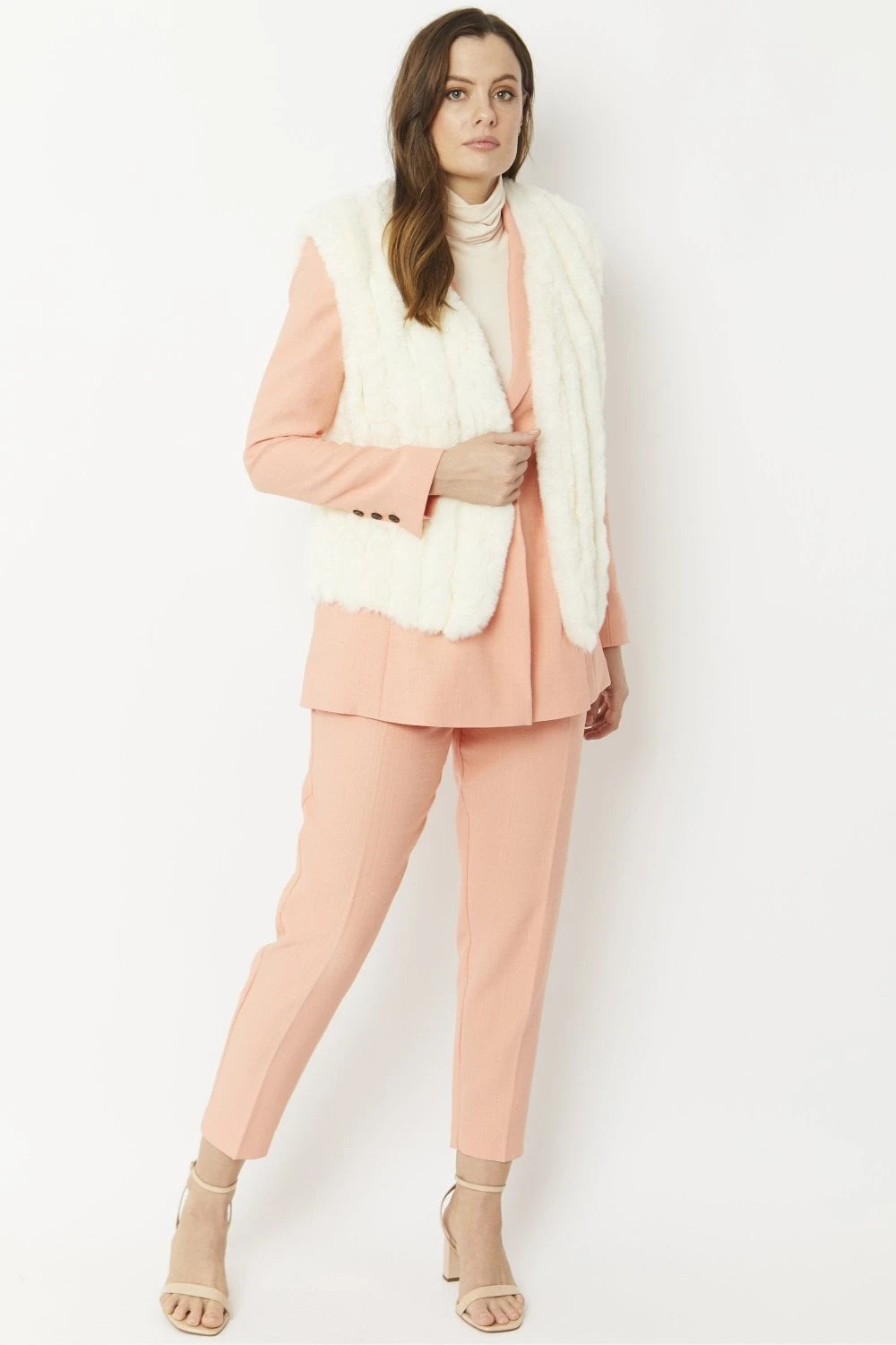 JAYLEY Cream Faux Fur Faux Suede Vertical Stripe Gilet 5 JAYLEY Cream Faux Fur Faux Suede Vertical Stripe Gilet - Image 5