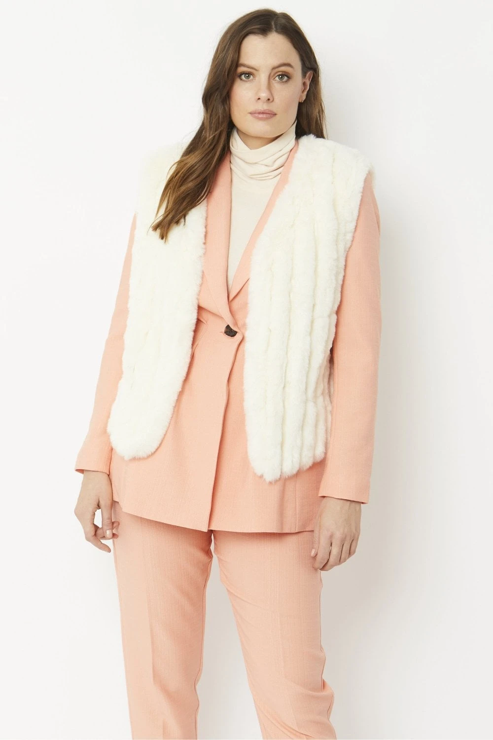 JAYLEY Cream Faux Fur Faux Suede Vertical Stripe Gilet 6 JAYLEY Cream Faux Fur Faux Suede Vertical Stripe Gilet - Image 6