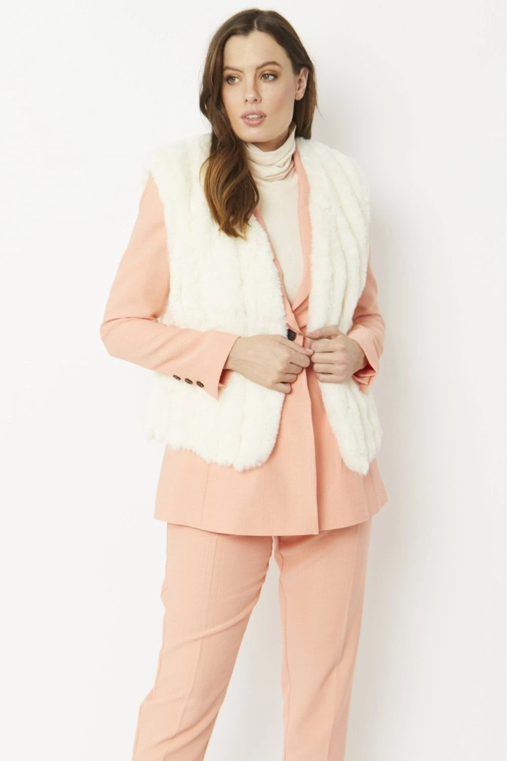 JAYLEY Cream Faux Fur Faux Suede Vertical Stripe Gilet 7 JAYLEY Cream Faux Fur Faux Suede Vertical Stripe Gilet - Image 7