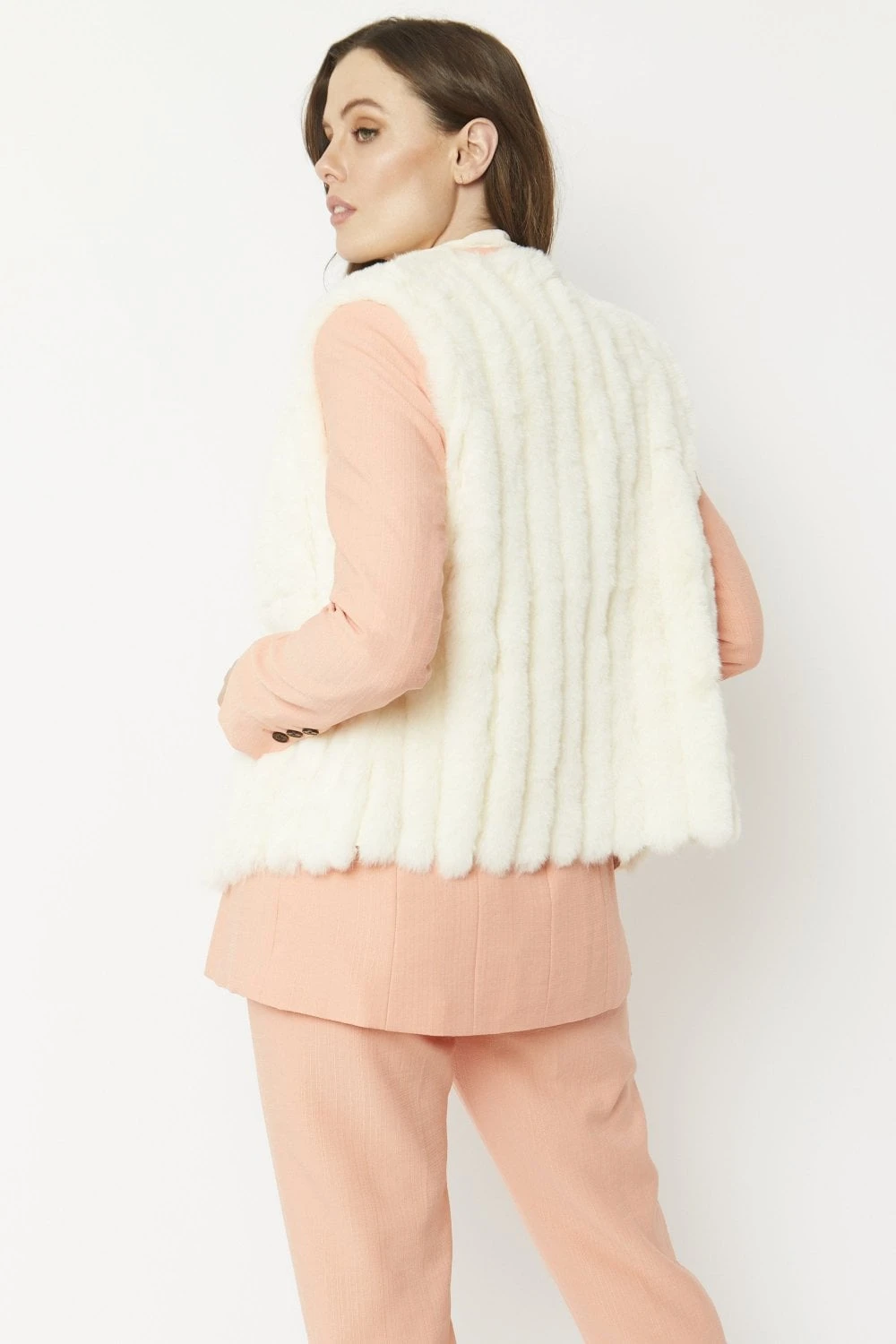 JAYLEY Cream Faux Fur Faux Suede Vertical Stripe Gilet 8 JAYLEY Cream Faux Fur Faux Suede Vertical Stripe Gilet - Image 8