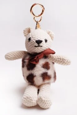 JAYLEY Cream Faux Fur Leopard Print Teddy Bear