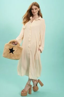 JAYLEY Cream Silk Blend Maxi Shirt Dress -Deals Fabulous Women Wear Store jayley cream silk blend maxi shirt dress p13080 88582 image