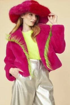 JAYLEY Cropped Knitted Faux Fur Jacket