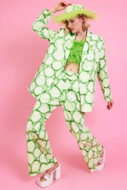 JAYLEY Cucumber Print Tencel Flares