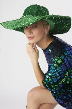 JAYLEY Dark Green Sequin Handmade Flapper Hat