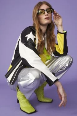 JAYLEY Eco Leather Black And Yellow Motorcross Jacket -Deals Fabulous Women Wear Store jayley eco leather black and yellow motorcross jacket p13481 91236 image