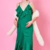 JAYLEY Emerald Silk Blend Maxi Ruffle Wrap Dress