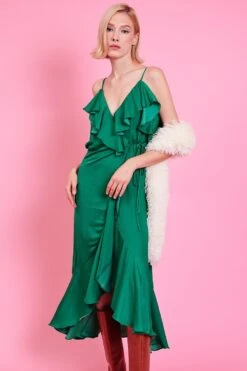 JAYLEY Emerald Silk Blend Maxi Ruffle Wrap Dress -Deals Fabulous Women Wear Store jayley emerald silk blend maxi ruffle wrap dress p14420 95476 image