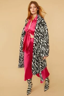 JAYLEY Faux Fur Zebra Print Midi Coat With Belt -Deals Fabulous Women Wear Store jayley faux fur zebra print midi coat with belt p12463 85008 image