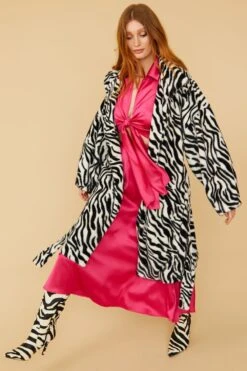 JAYLEY Faux Fur Zebra Print Midi Coat With Belt -Deals Fabulous Women Wear Store jayley faux fur zebra print midi coat with belt p12463 85009 image