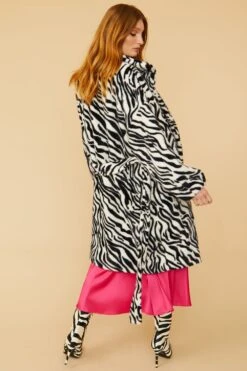 JAYLEY Faux Fur Zebra Print Midi Coat With Belt -Deals Fabulous Women Wear Store jayley faux fur zebra print midi coat with belt p12463 85010 image