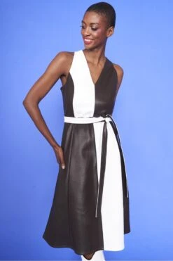 JAYLEY Faux Leather Contrast Colour Blocking Midi Dress -Deals Fabulous Women Wear Store jayley faux leather contrast colour blocking midi dress p13455 91055 image