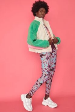 JAYLEY Faux Shearling Patchwork Jacket In Pink And Green -Deals Fabulous Women Wear Store jayley faux shearling patchwork jacket in pink and green p10663 74344 image