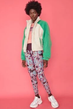 JAYLEY Faux Shearling Patchwork Jacket In Pink And Green -Deals Fabulous Women Wear Store jayley faux shearling patchwork jacket in pink and green p10663 74345 image